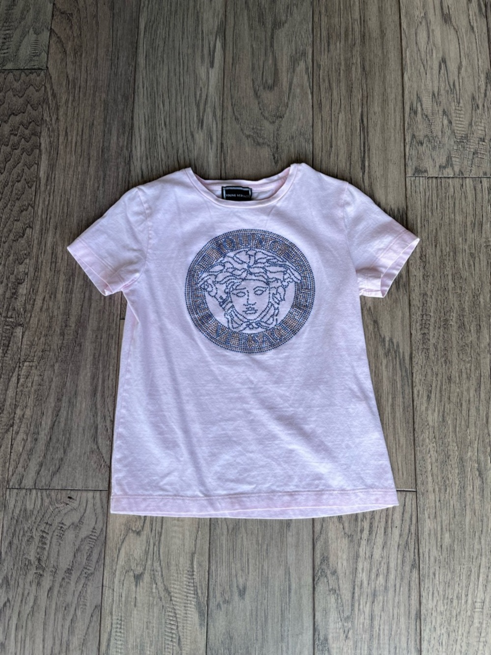Versace Kids Pale Pink Medusa Rhinestone Tee